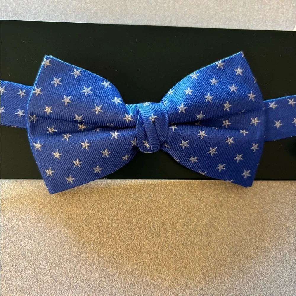 Lauren Ralph Lauren Blue Silk Bow Tie with Silver Stars
